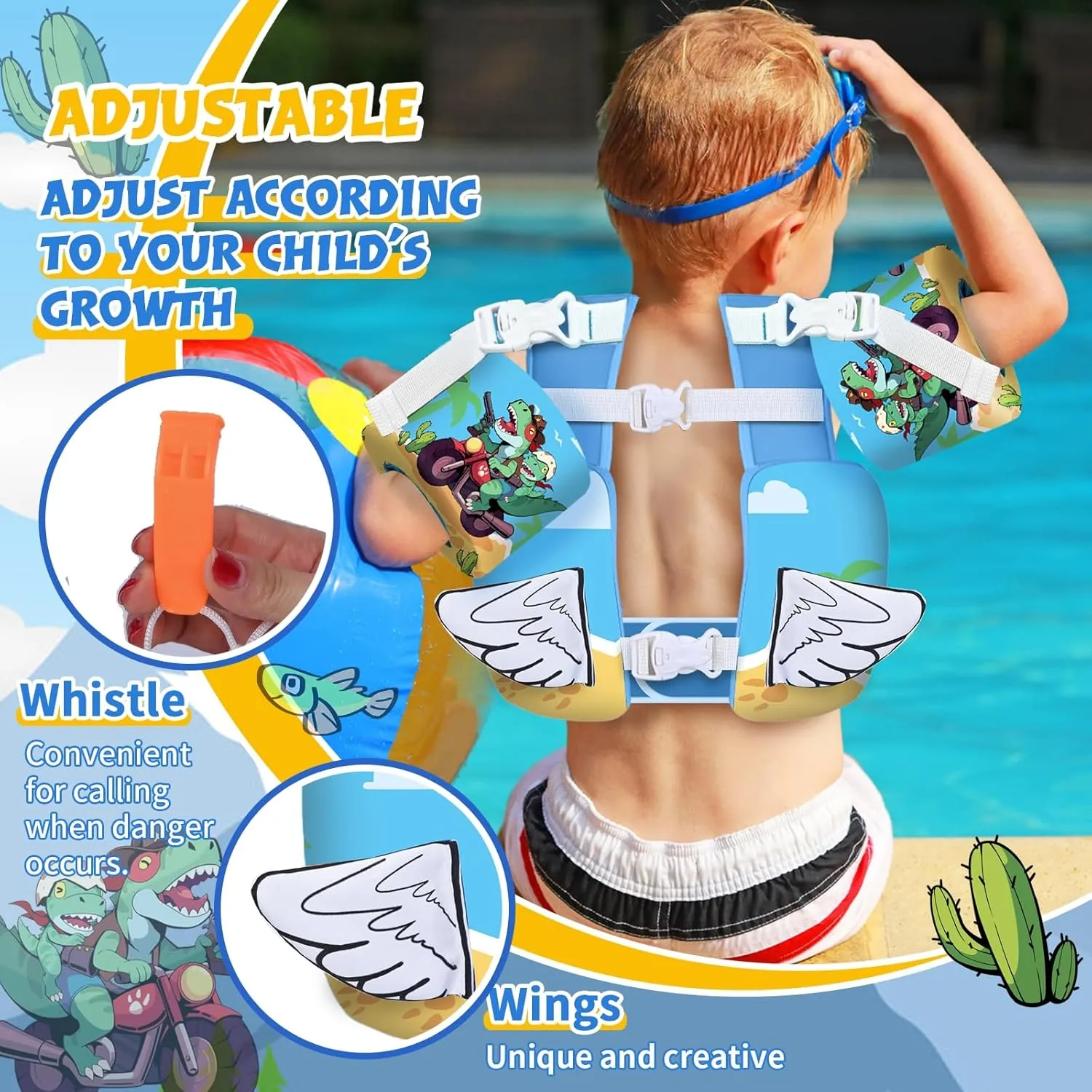 Toddler Floaties, Kids Swim Vest for 22-66 Lbs, Arm Floaties with Adjustable Straps Swim Floats & Arm Band Suitable for Water Sports Pool Swimming Safety for Infant 2,3,4,5,6,7 Years