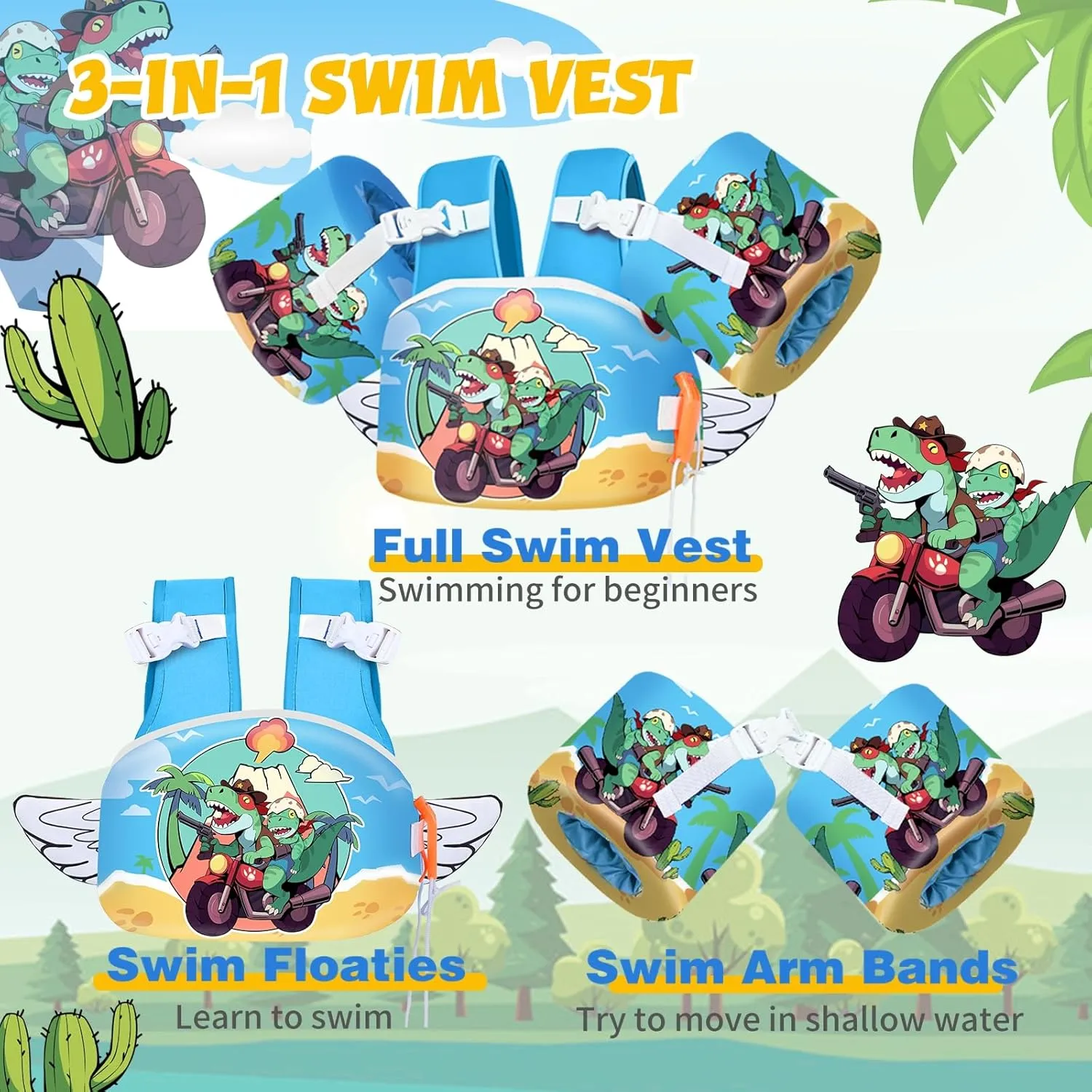 Toddler Floaties, Kids Swim Vest for 22-66 Lbs, Arm Floaties with Adjustable Straps Swim Floats & Arm Band Suitable for Water Sports Pool Swimming Safety for Infant 2,3,4,5,6,7 Years