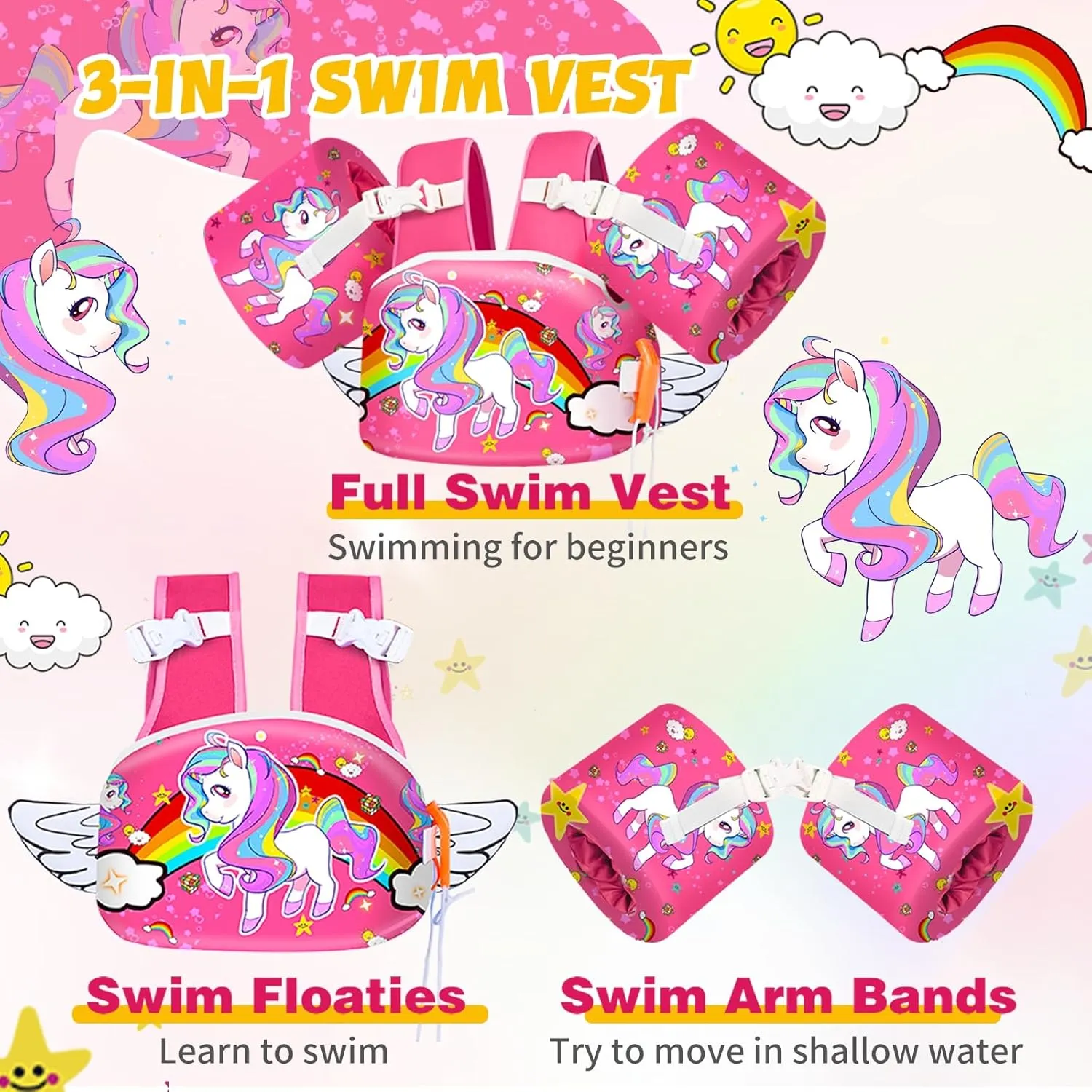 Toddler Floaties, Kids Swim Vest for 22-66 Lbs, Arm Floaties with Adjustable Straps Swim Floats & Arm Band Suitable for Water Sports Pool Swimming Safety for Infant 2,3,4,5,6,7 Years