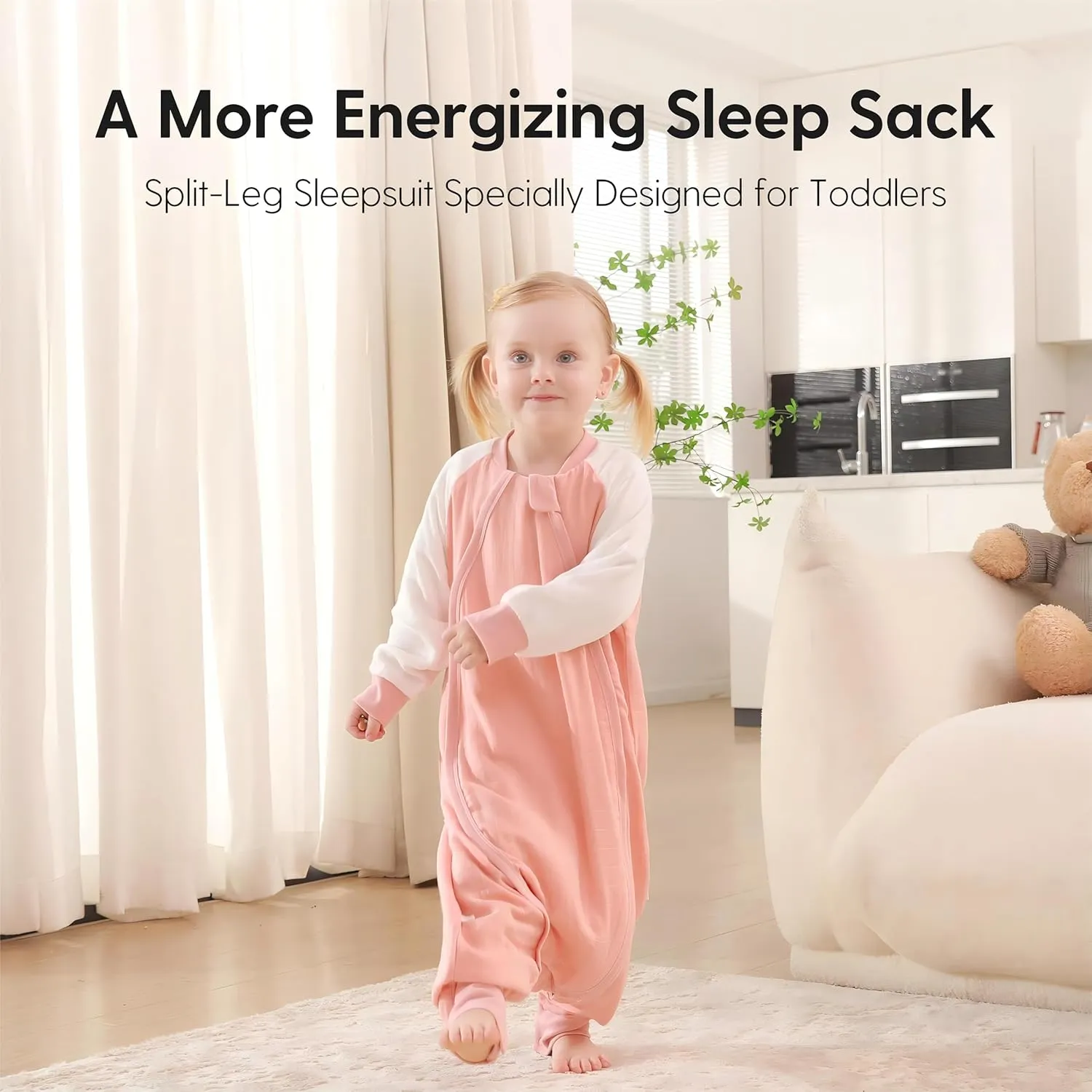 Toddler Sleep Sack, 1.0 Tog Sleep Sack 7T-8T with OUTLAST Temperature Regulation, Long Sleeve Sleeping Sack with Feet for Walkers, All Season, 2-Way Zipper, Pink, XL-41