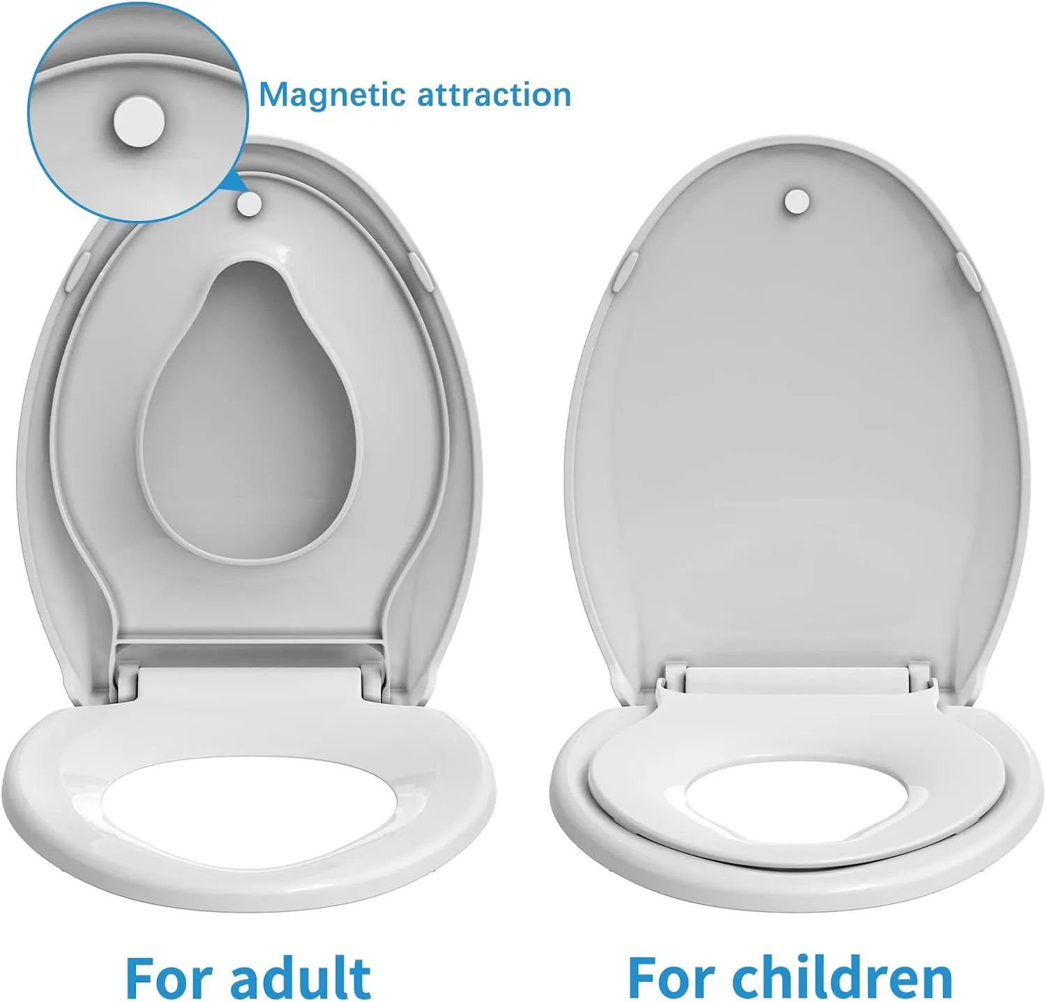 Toilet Seat, Elongated Toilet Seat with Toddler Seat Built in, Potty Training Toilet Seat Elongated Fits Both Adult and Child, with Slow Close and Magnets- Elongated