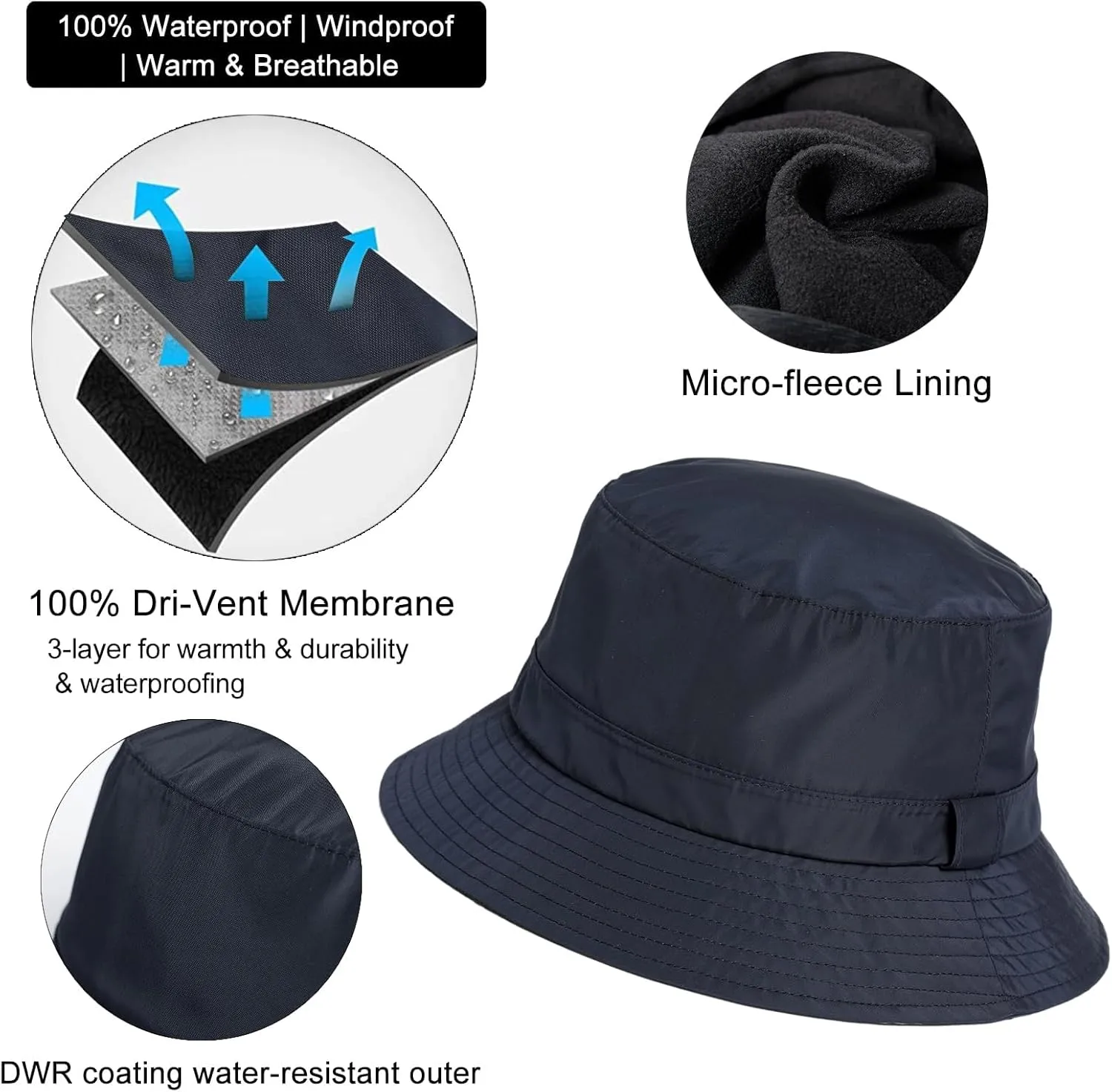TOP-EX Oversized XL XXL Winter Bucket Hat for Men Rain Waterproof Fleece Lined Hiking Fishing Outdoor Cold Weather