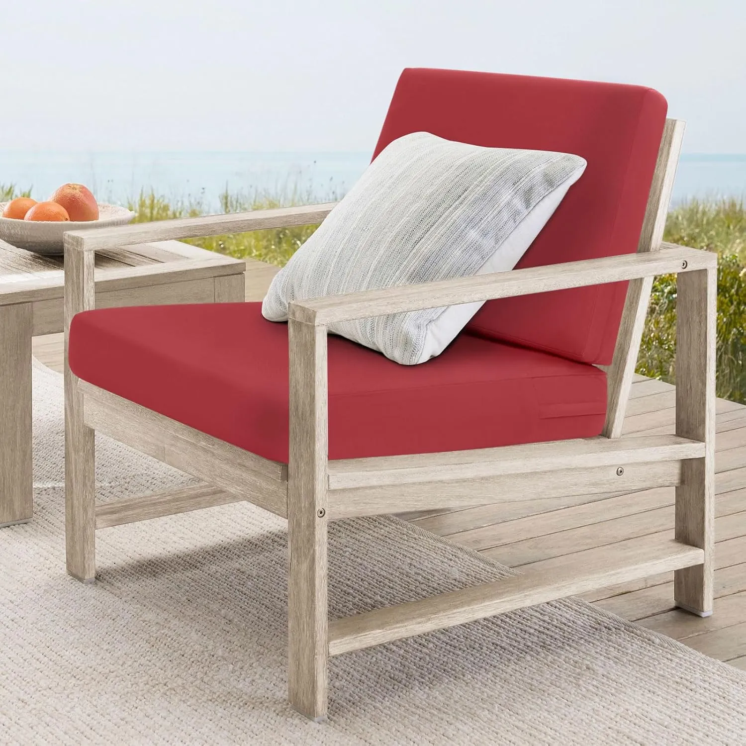 Topotdor Outdoor Deep Seat Cushion Set,Waterproof Outdoor Chair Cushions and Back Cushion for Patio Furniture with Fade Resistant Removable Cover with Adjustable Straps,22"x22"x4" Red