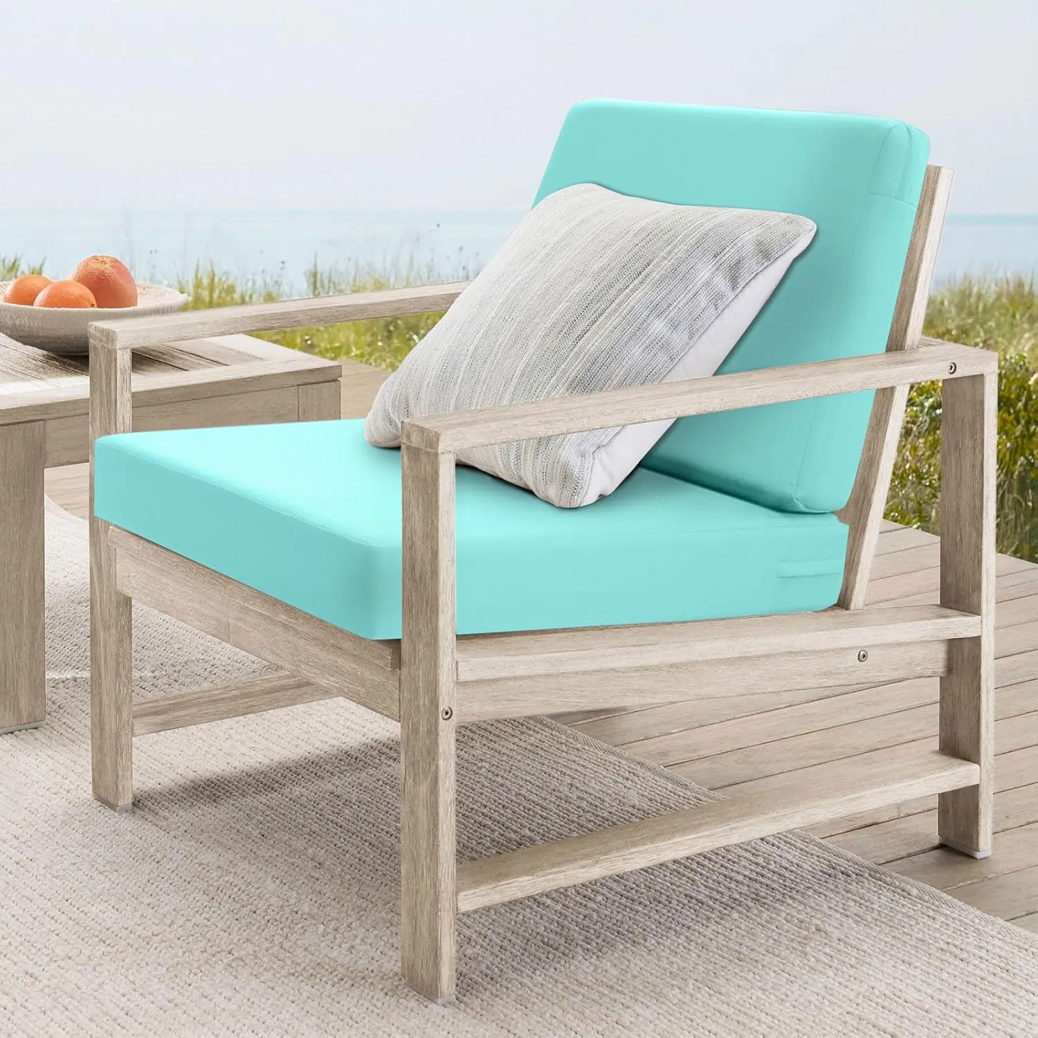 Topotdor Outdoor Deep Seat Cushion Set,Waterproof Outdoor Chair Cushions and Back Cushion for Patio Furniture with Fade Resistant Removable Cover with Adjustable Straps,22"x22"x4" Teal