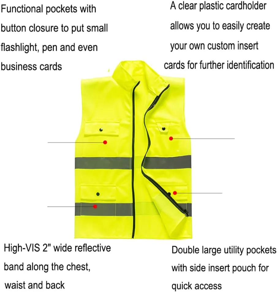 TOPTIE Custom Add Your Logo Multi Pockets Volunteer Activity Vest Windproof Reflective Safety Vest-Yellow-L