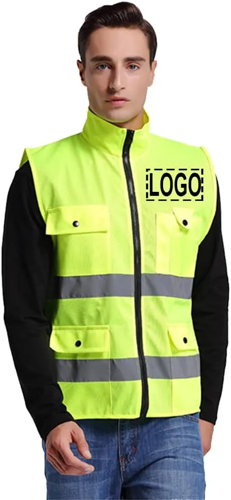 TOPTIE Custom Add Your Logo Multi Pockets Volunteer Activity Vest Windproof Reflective Safety Vest-Yellow-L