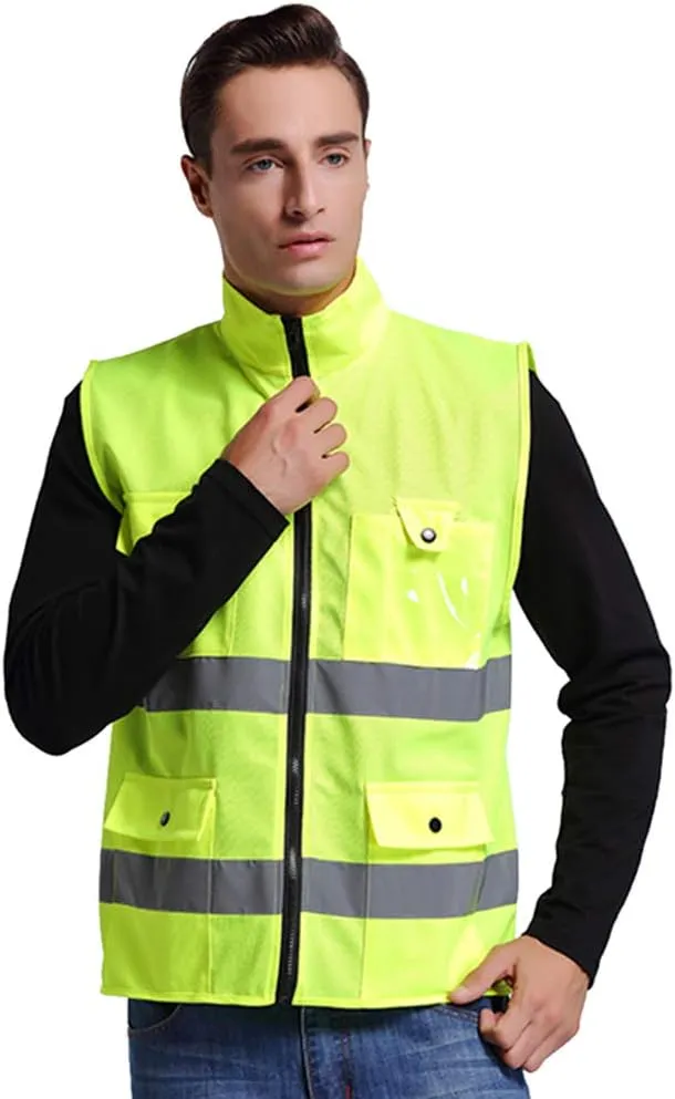 TOPTIE Custom Add Your Logo Multi Pockets Volunteer Activity Vest Windproof Reflective Safety Vest-Yellow-L