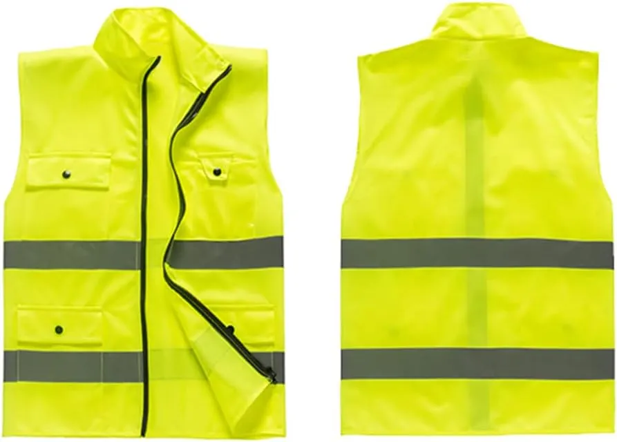TOPTIE Custom Add Your Logo Multi Pockets Volunteer Activity Vest Windproof Reflective Safety Vest-Yellow-L