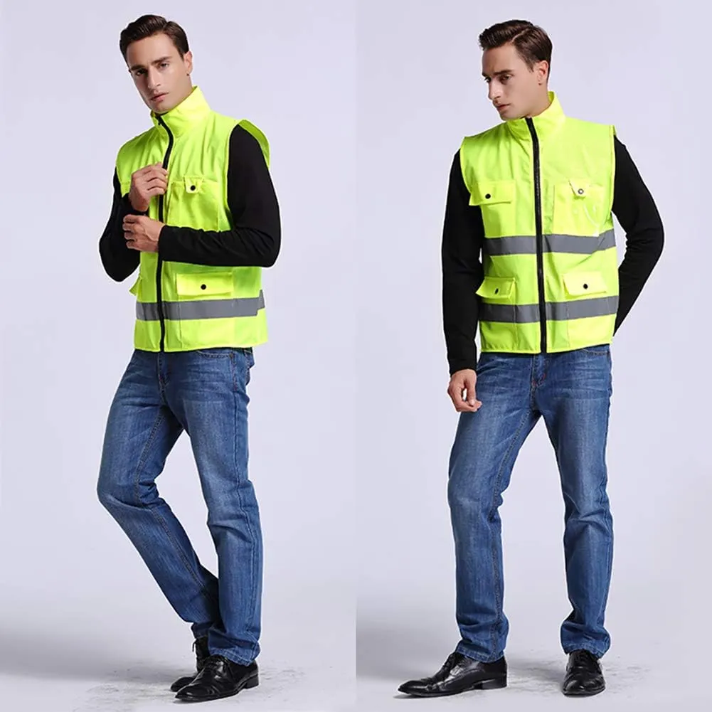 TOPTIE Custom Add Your Logo Multi Pockets Volunteer Activity Vest Windproof Reflective Safety Vest-Yellow-L