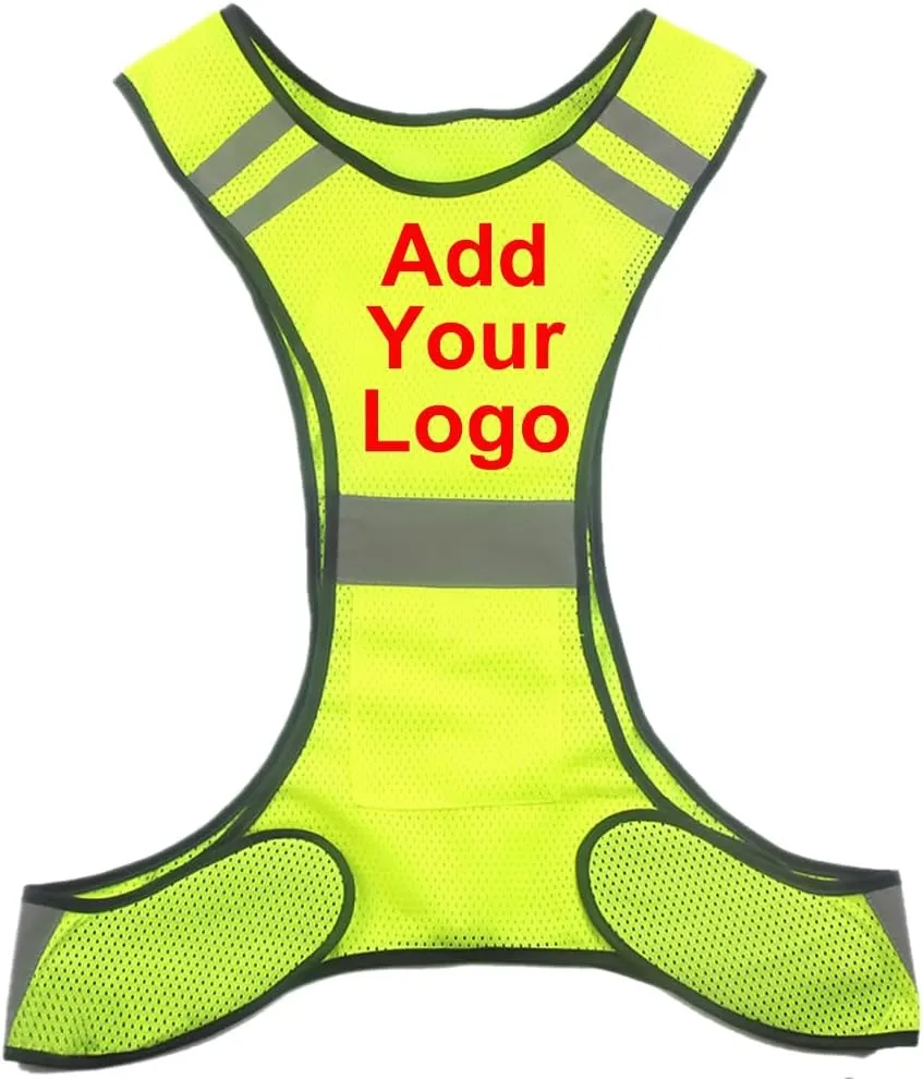 TopTie Customized Reflective Night Running Vest, Ultra-Thin Safety Vest with Pocket and Breathable Holes