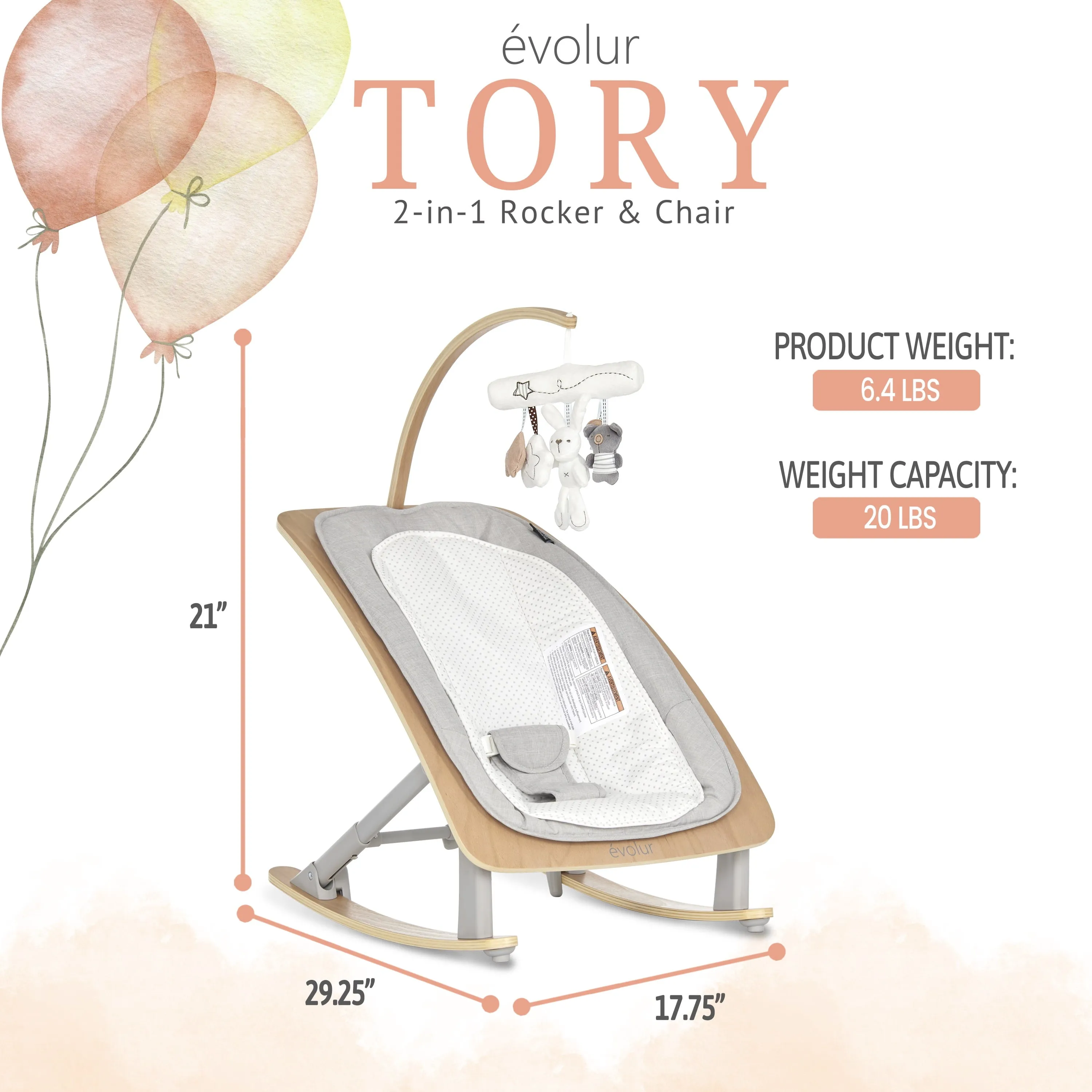 Tory 2-In-1 Rocker & Chair, Light Gray