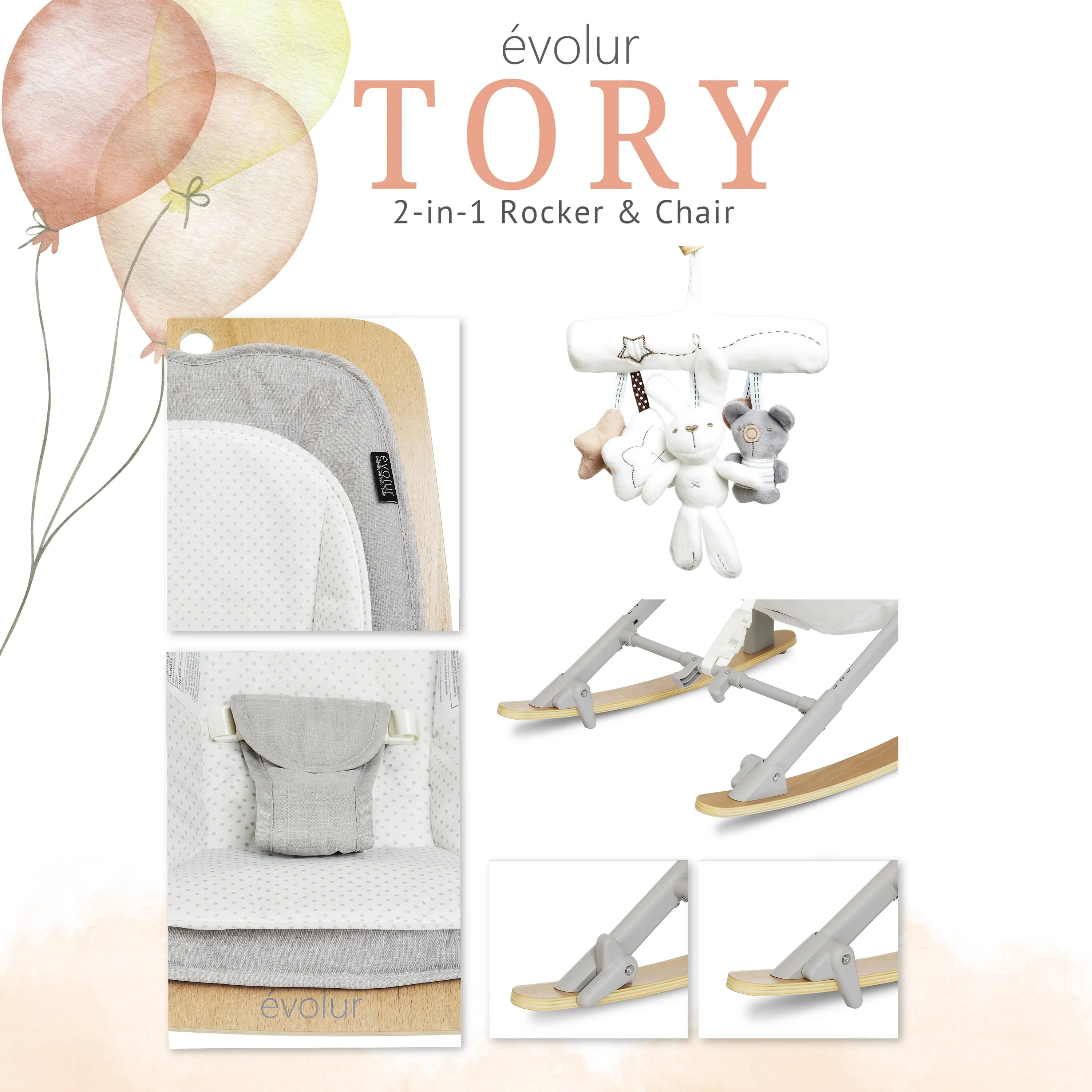 Tory 2-In-1 Rocker & Chair, Light Gray
