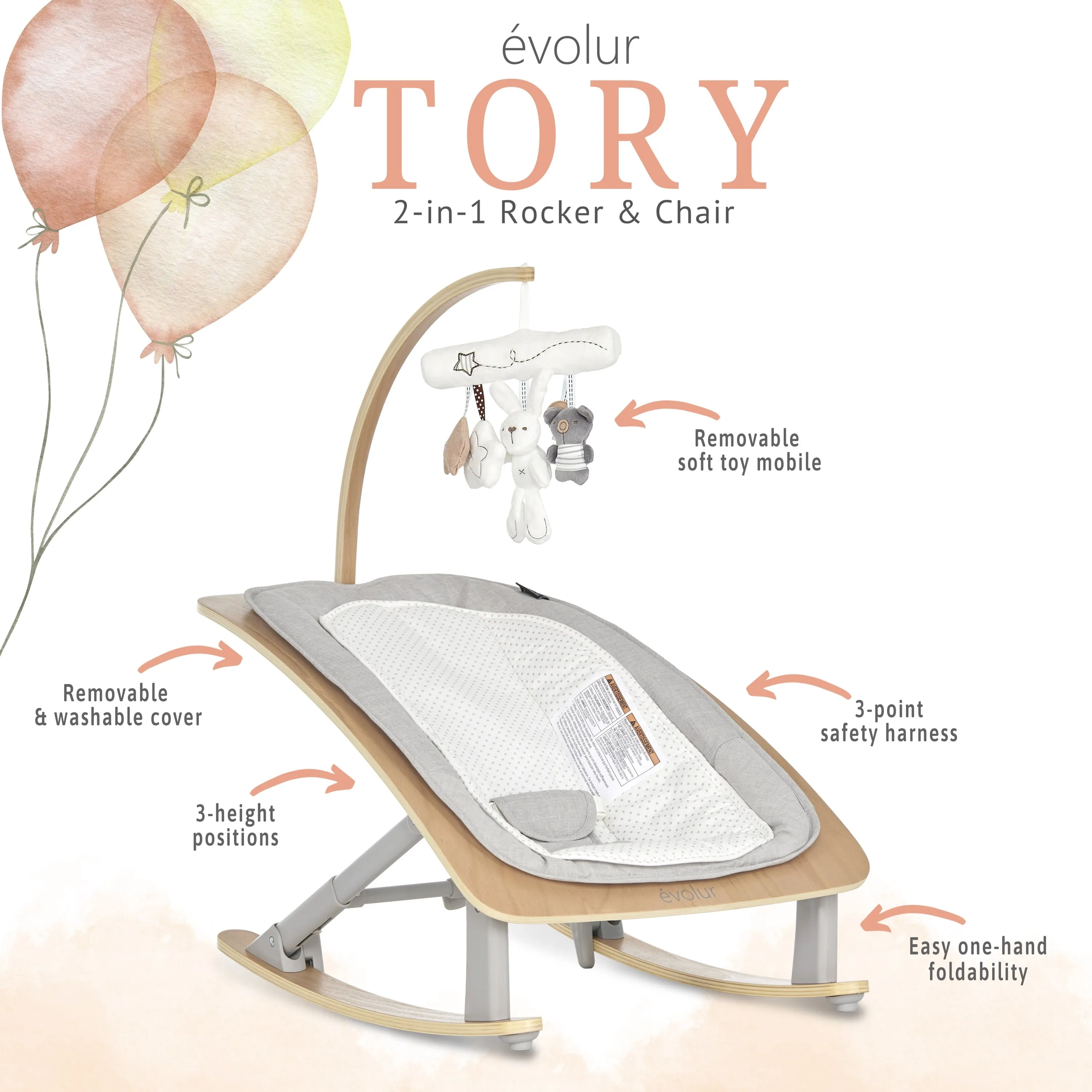 Tory 2-In-1 Rocker & Chair, Light Gray