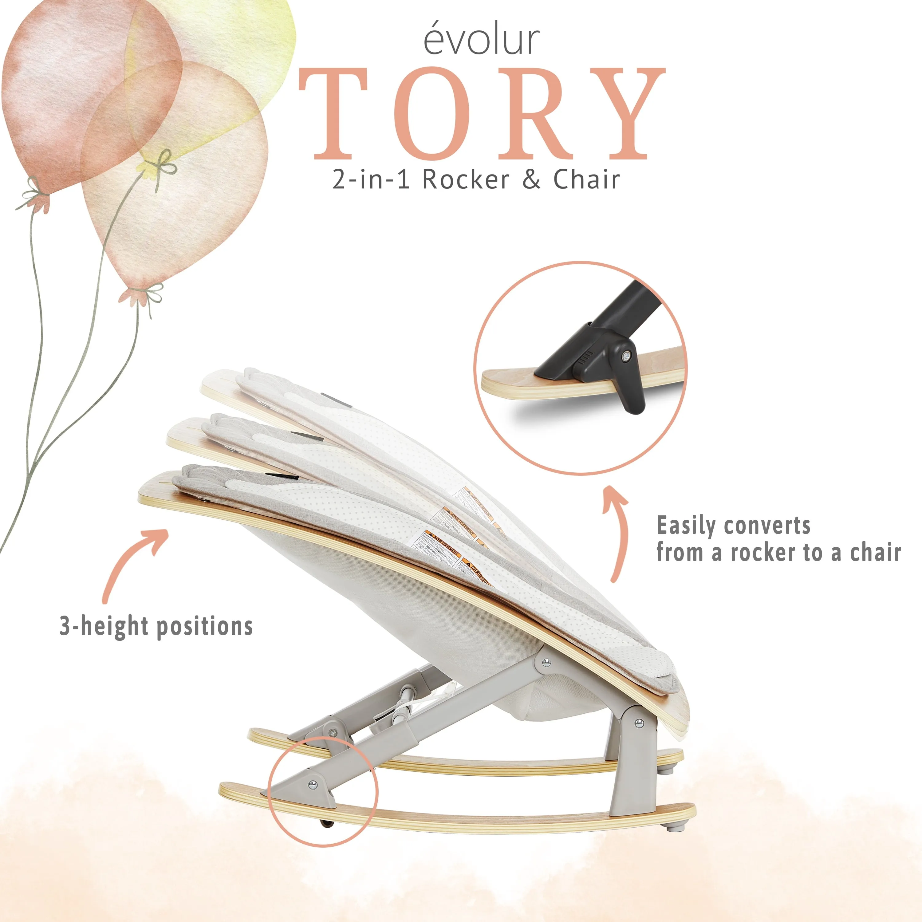 Tory 2-In-1 Rocker & Chair, Light Gray