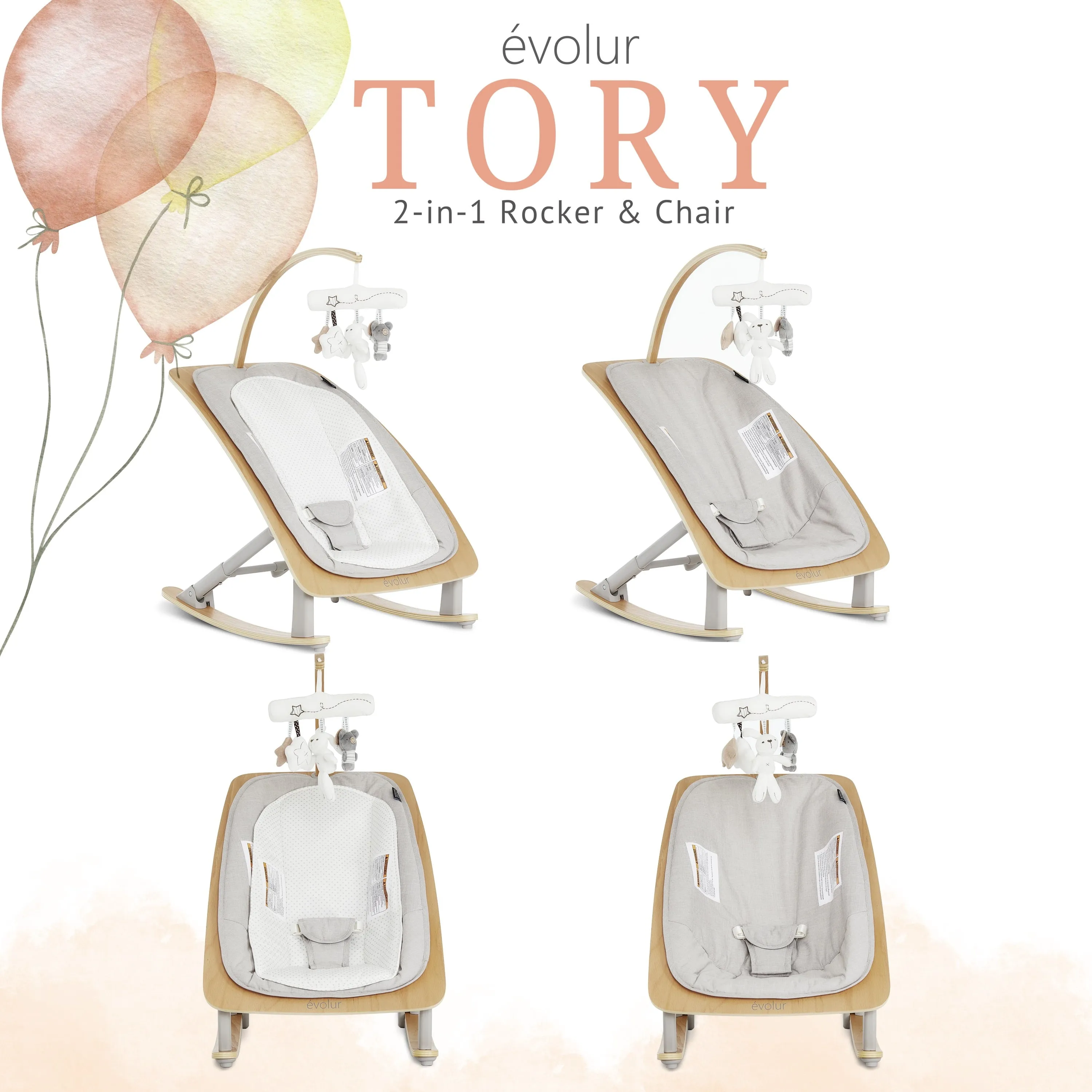 Tory 2-In-1 Rocker & Chair, Light Gray