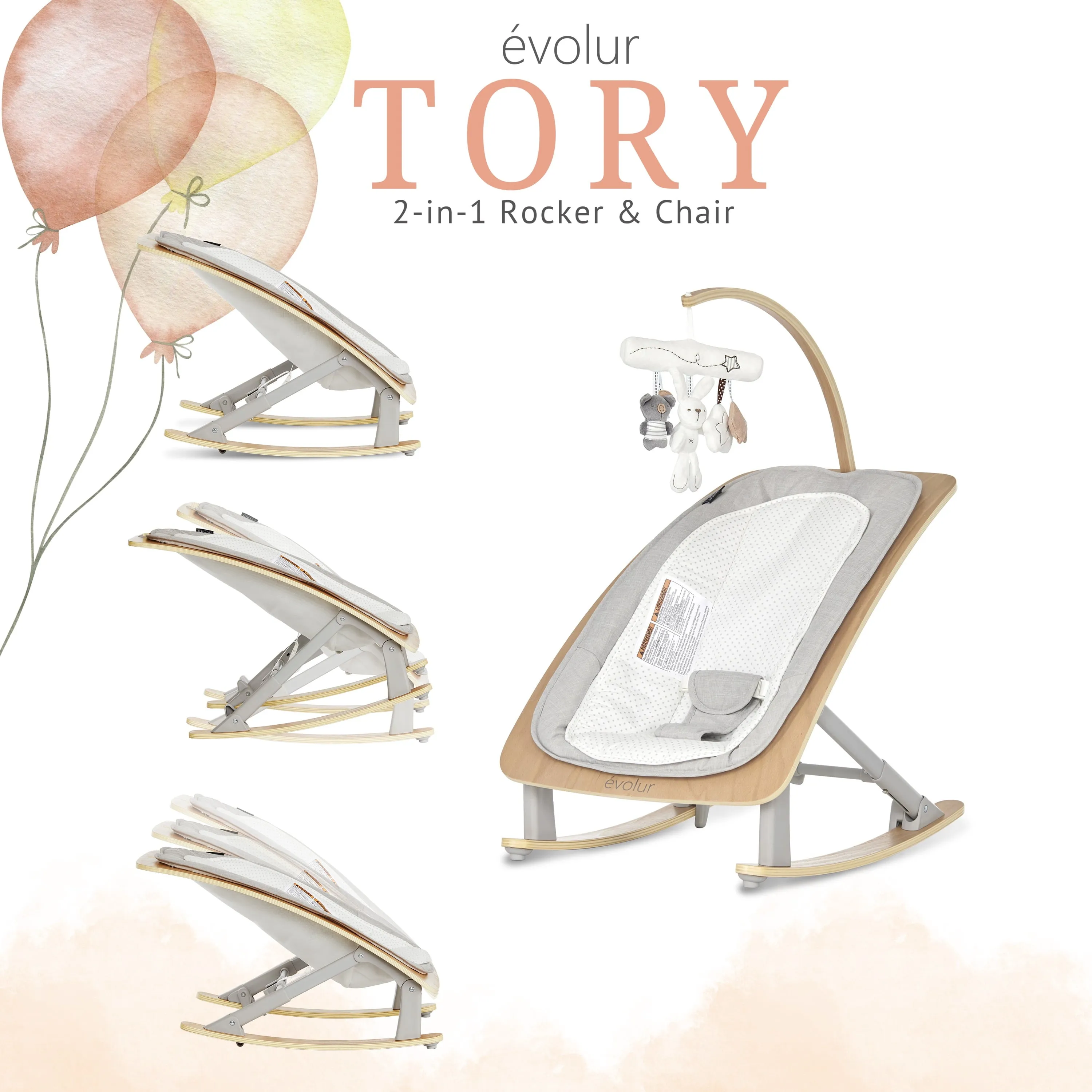Tory 2-In-1 Rocker & Chair, Light Gray