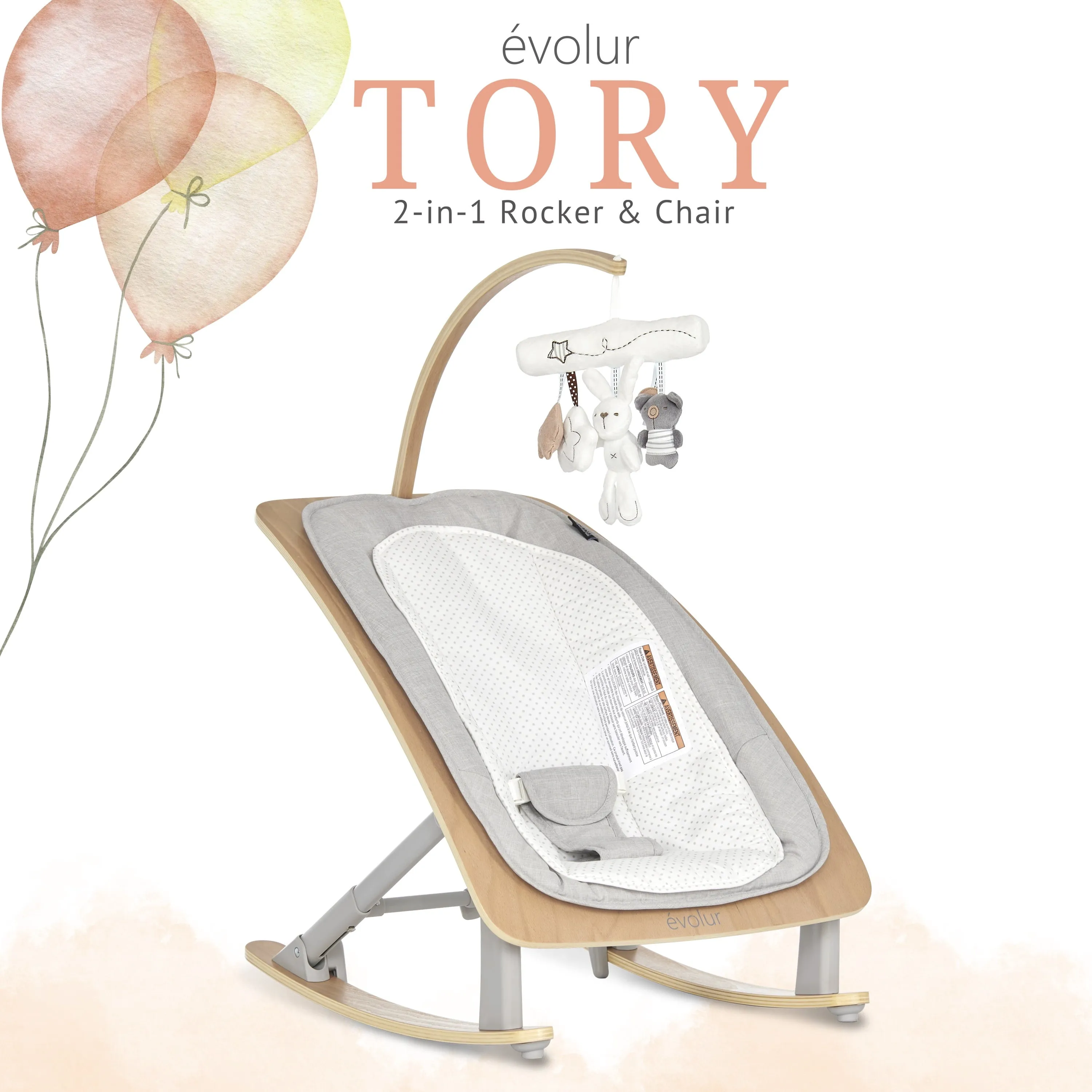 Tory 2-In-1 Rocker & Chair, Light Gray