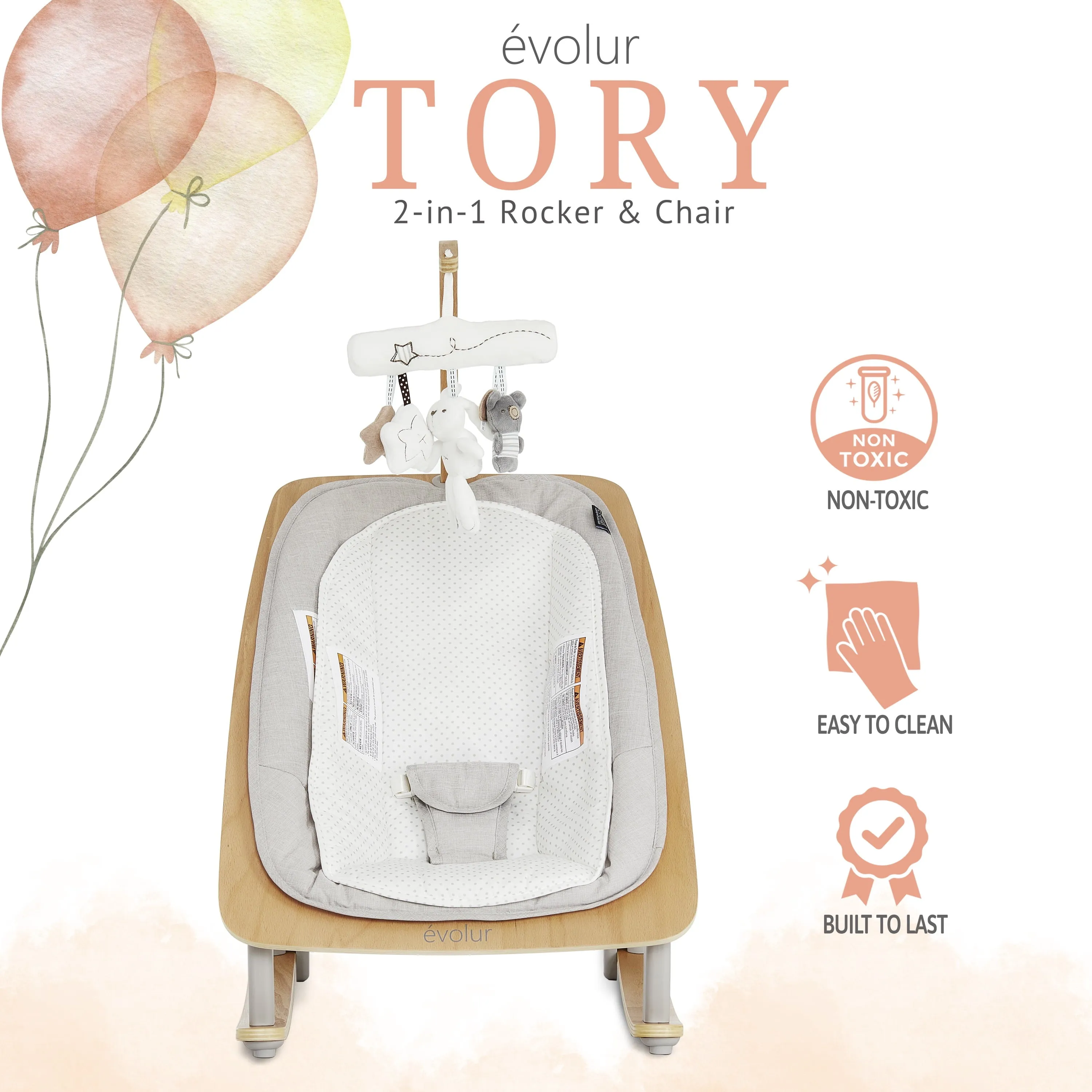 Tory 2-In-1 Rocker & Chair, Light Gray