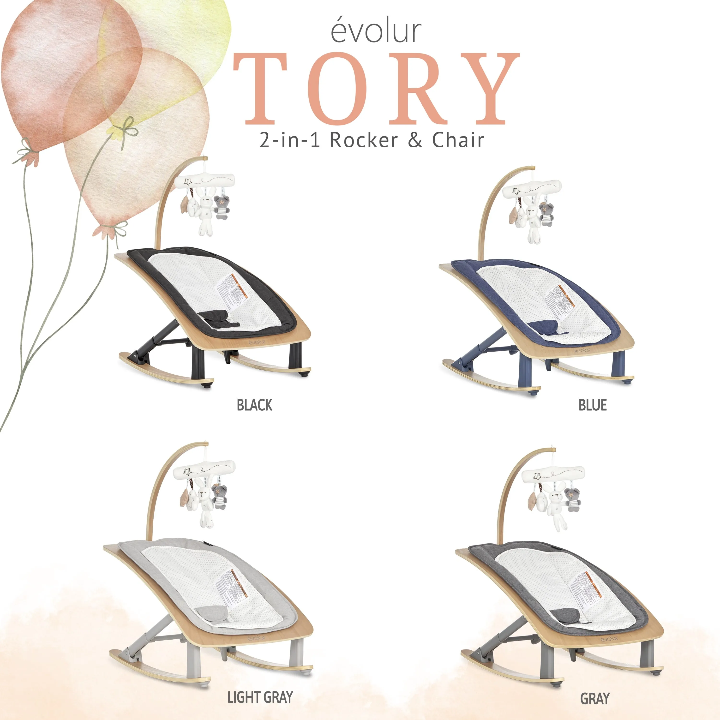 Tory 2-In-1 Rocker & Chair, Light Gray