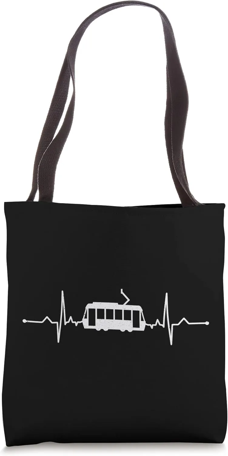 Tram Vehicle Heartbeat Streetcar Trolley Transport EKG Tote Bag