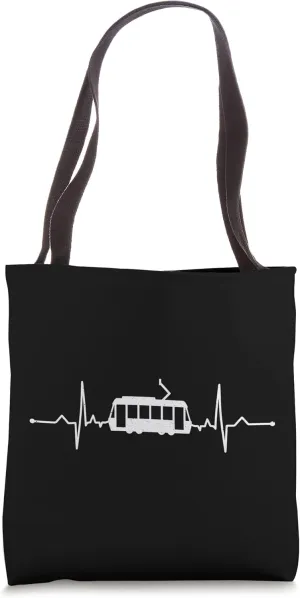 Tram Vehicle Heartbeat Streetcar Trolley Transport EKG Tote Bag