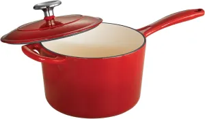 Tramontina Enameled Cast Iron Sauce Pan with Lid, 2.5-quart, Red