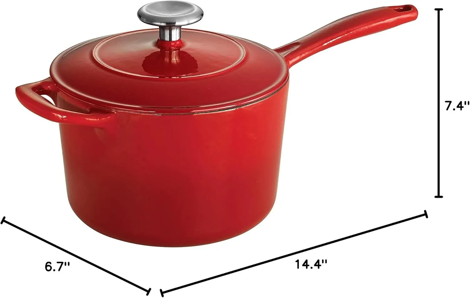 Tramontina Enameled Cast Iron Sauce Pan with Lid, 2.5-quart, Red