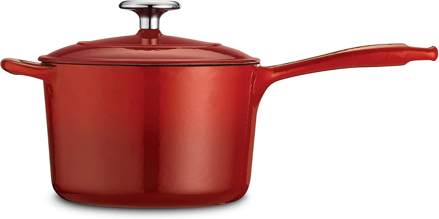 Tramontina Enameled Cast Iron Sauce Pan with Lid, 2.5-quart, Red