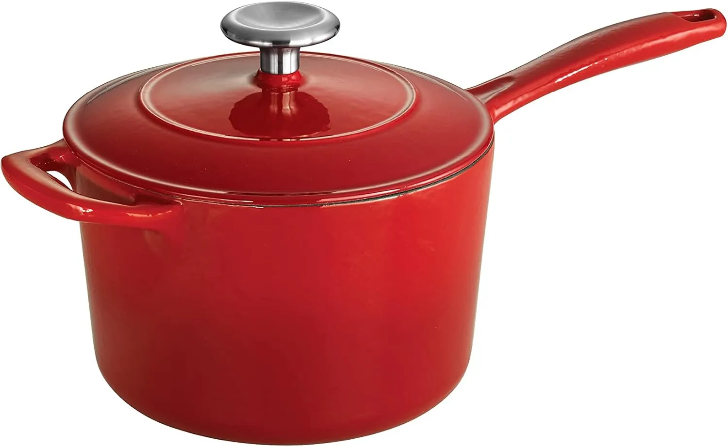 Tramontina Enameled Cast Iron Sauce Pan with Lid, 2.5-quart, Red