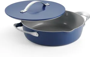 Tramontina Fiora 4.25-Quart Multipurpose Ceramic Non Stick Cooking Pan with Lid, Blue
