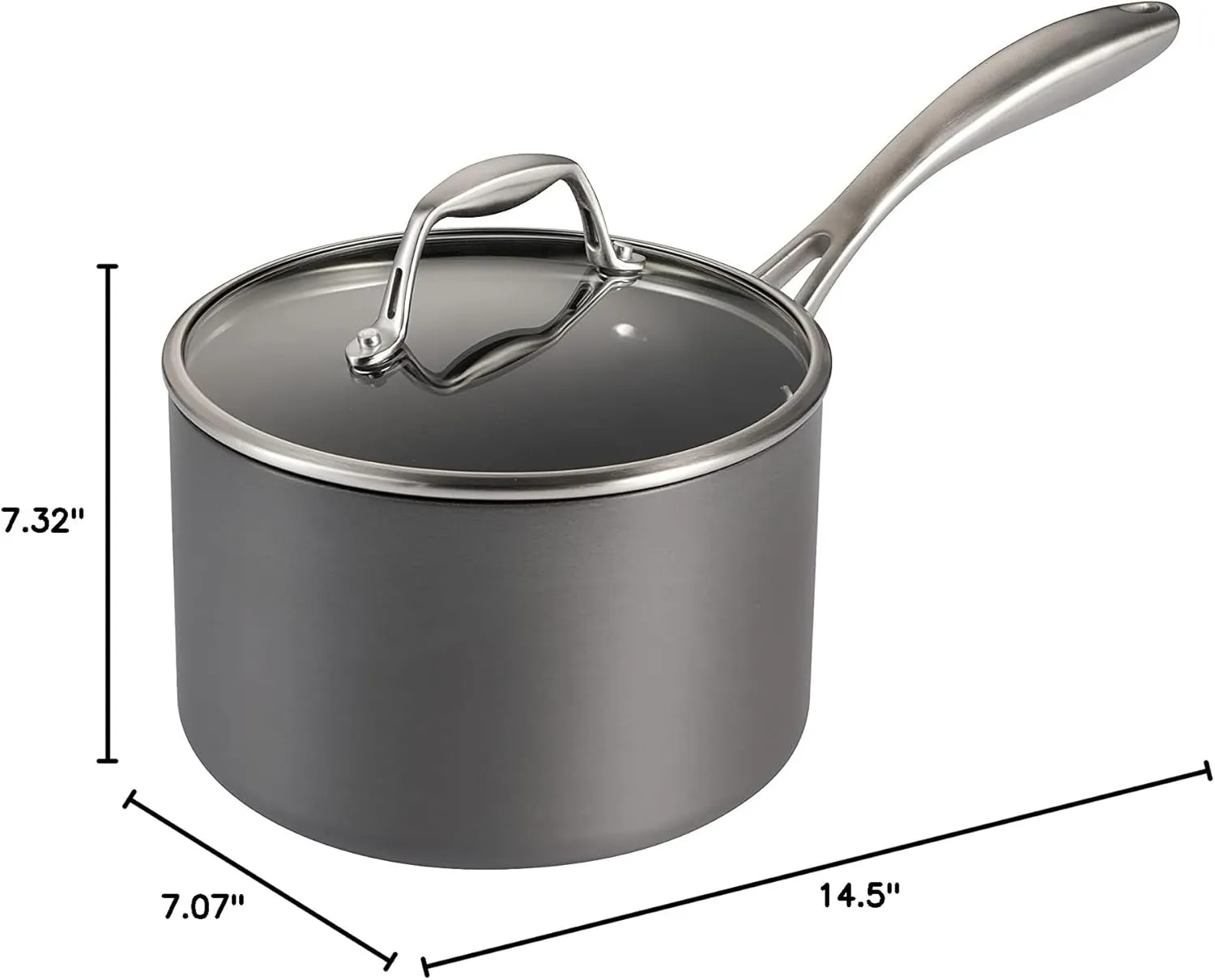 Tramontina Hard Anodized Non Stick 3-Quart Sauce Pan with Glass Lid, Oven Safe