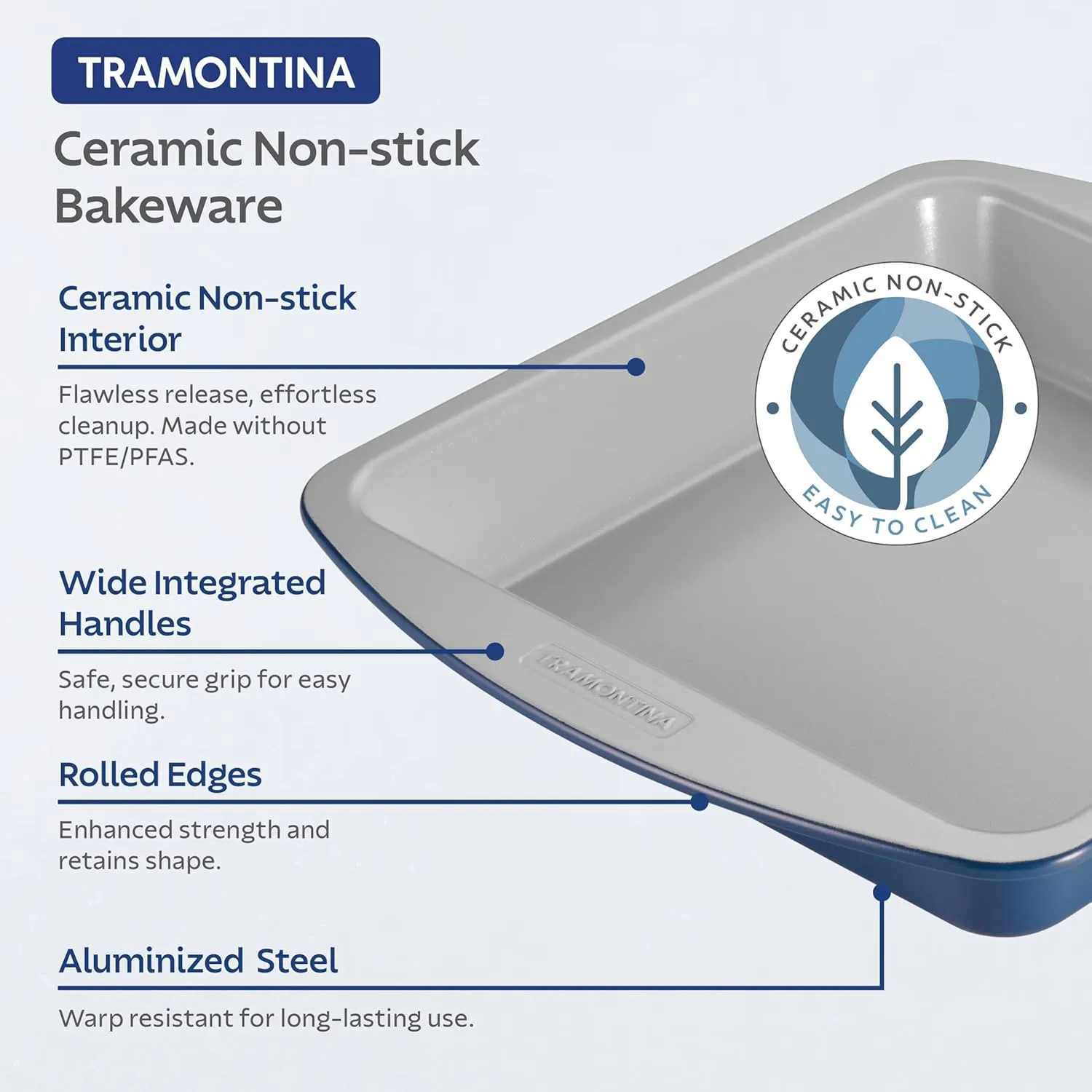 Tramontina Rise 8-Piece Ceramic Baking Pans Set, Non stick Essential Bakeware for Cookies, Loafs, Cakes, Brownies and Muffins