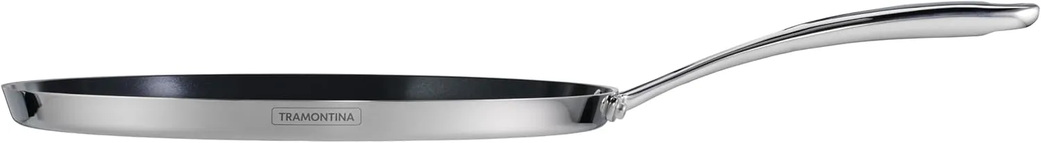 Tramontina Utsava 12-Inch Tri-Ply Clad Stainless Steel Ceramic-Coated Dosa Tawa, Non Stick Tava Pan for Roti, Crepe Pan, Comales para Tortillas, Pancake Griddle, Nonstick Flat Skillet