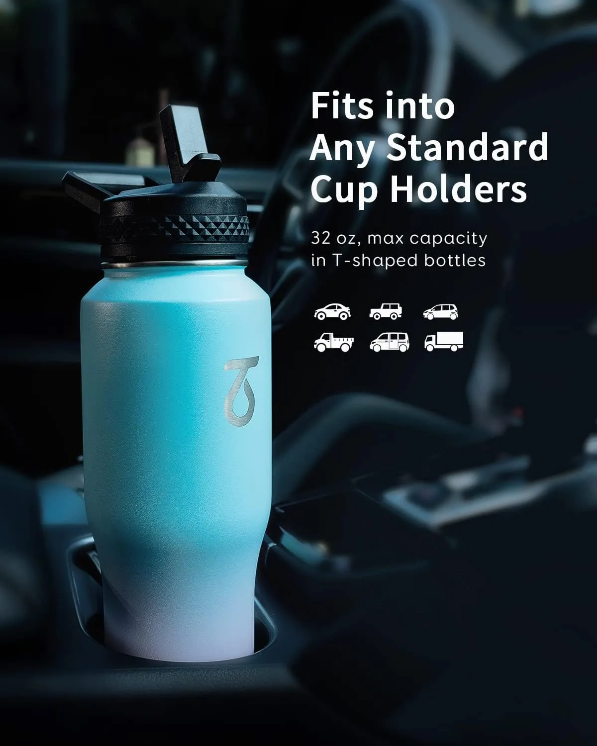 Trebo 32oz Insulated Water Bottle that Fits in Cup Holder, Stainless Steel Triple Wall Tumbler Flask Bottles with Paracord Handle, with Straw Spout Lids, Keep Cold for 48 Hrs/Hot 24 Hrs,Bubble Gum