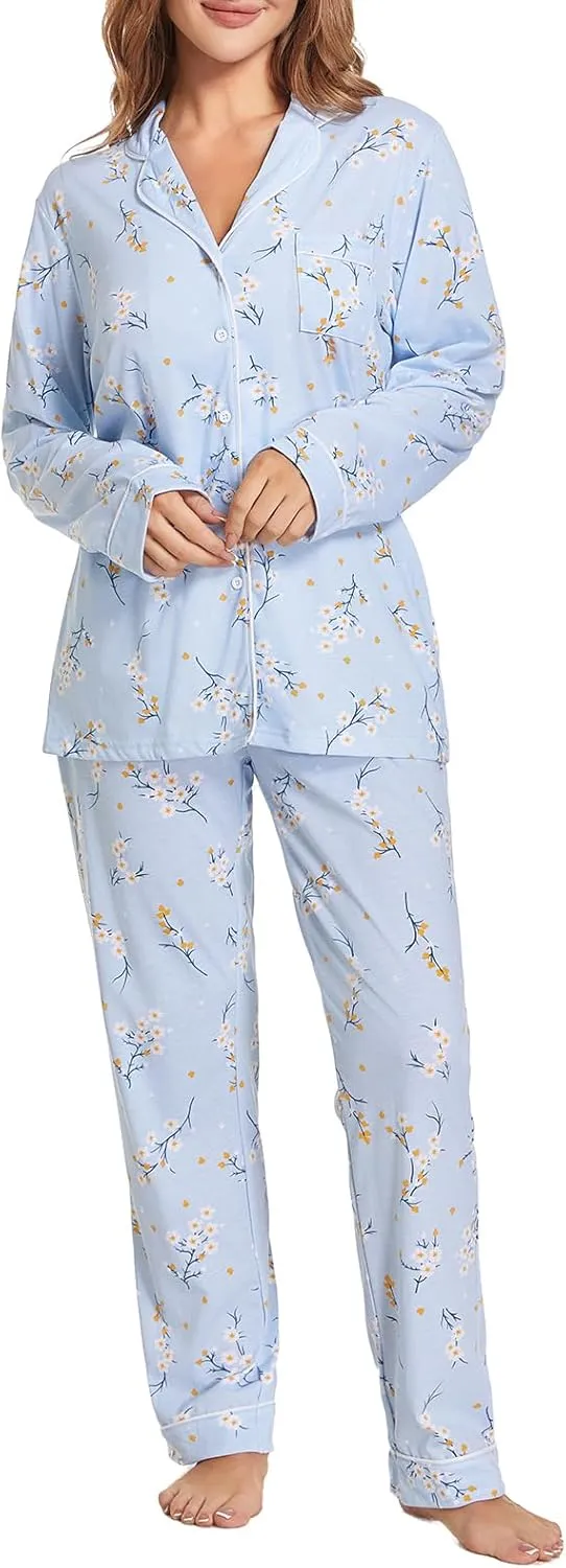 Tugege Pajamas Set Long Sleeve Sleepwear Womens Button Down Nightwear Pj Sets