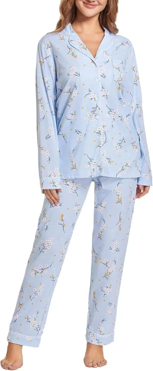 Tugege Pajamas Set Long Sleeve Sleepwear Womens Button Down Nightwear Pj Sets