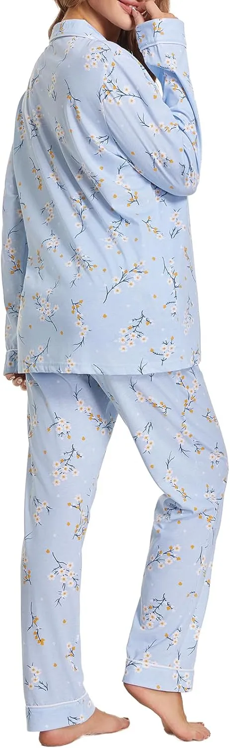Tugege Pajamas Set Long Sleeve Sleepwear Womens Button Down Nightwear Pj Sets
