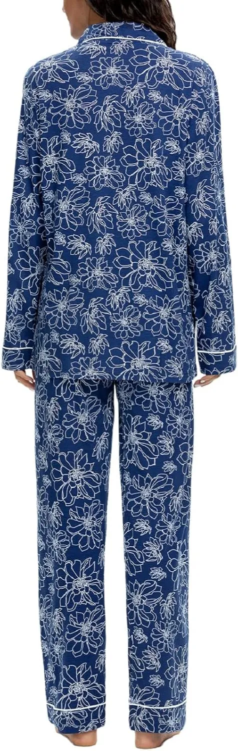 Tugege Pajamas Set Long Sleeve Sleepwear Womens Button Down Nightwear Pj Sets