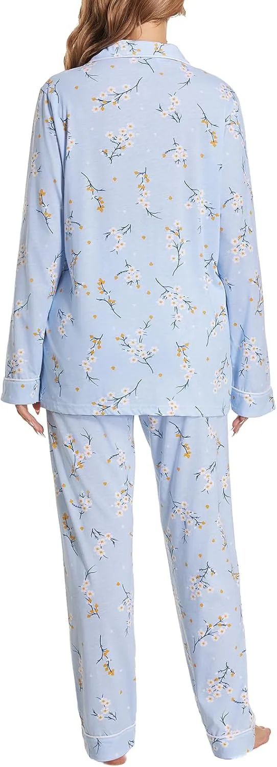 Tugege Pajamas Set Long Sleeve Sleepwear Womens Button Down Nightwear Pj Sets