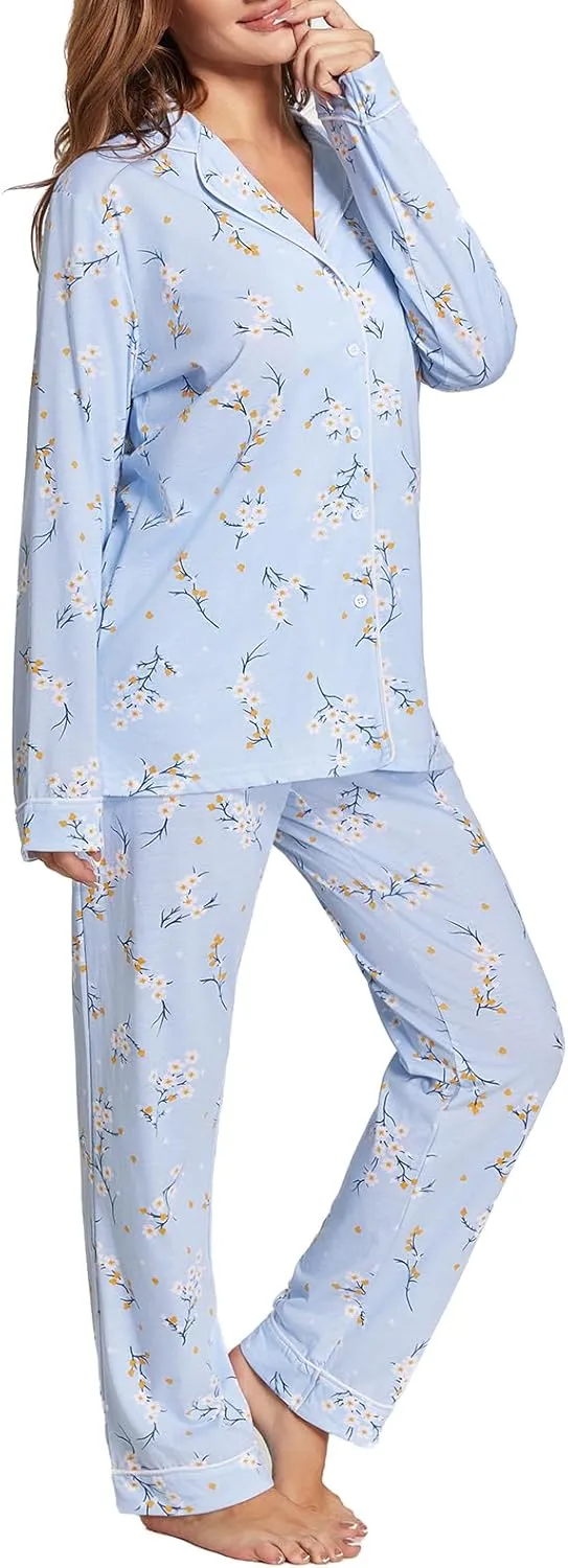 Tugege Pajamas Set Long Sleeve Sleepwear Womens Button Down Nightwear Pj Sets