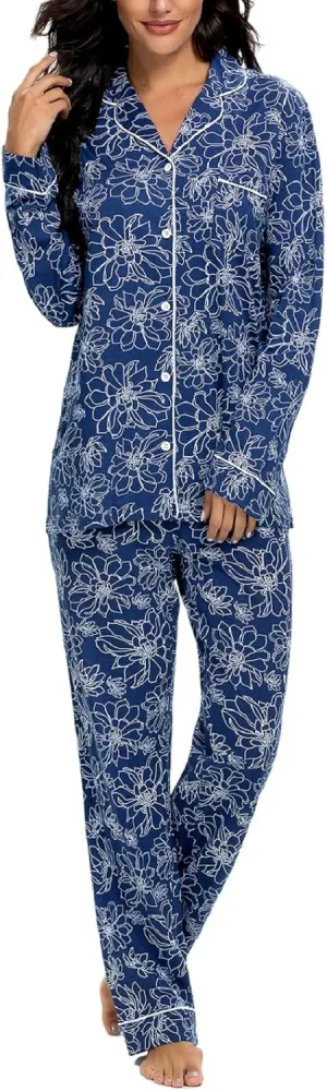 Tugege Pajamas Set Long Sleeve Sleepwear Womens Button Down Nightwear Pj Sets