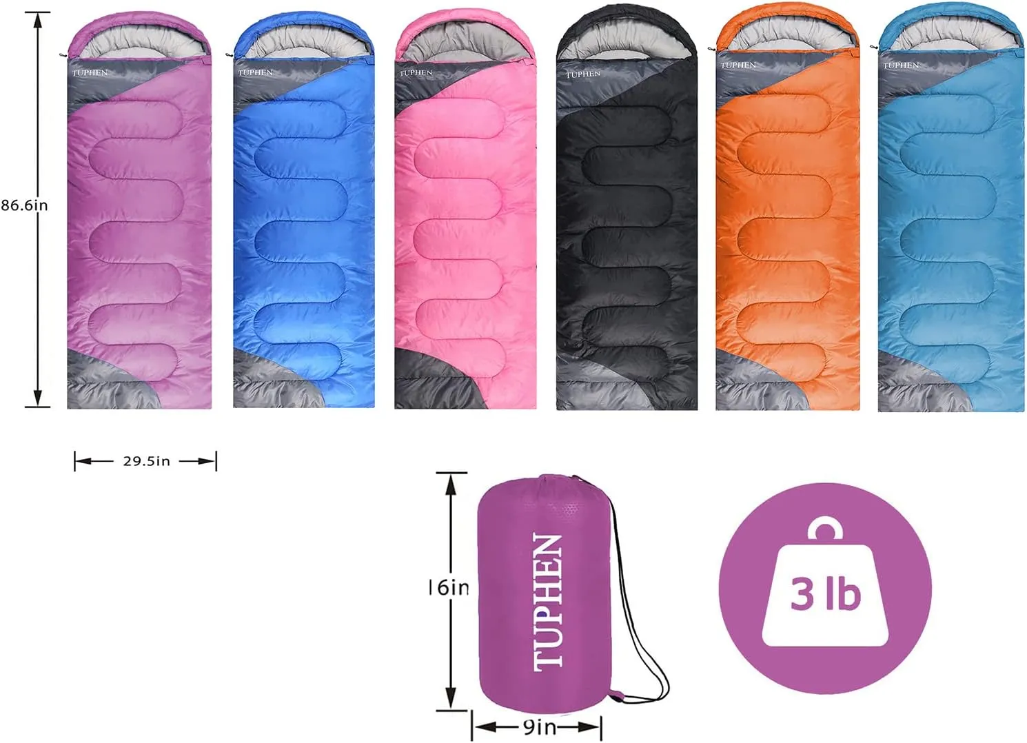tuphen- Sleeping Bags for Adults Kids Boys Girls Backpacking Hiking Camping Microfiber Liner, Cold Warm Weather 4 Seasons Indoor Outdoor Use, Lightweight & Waterproof