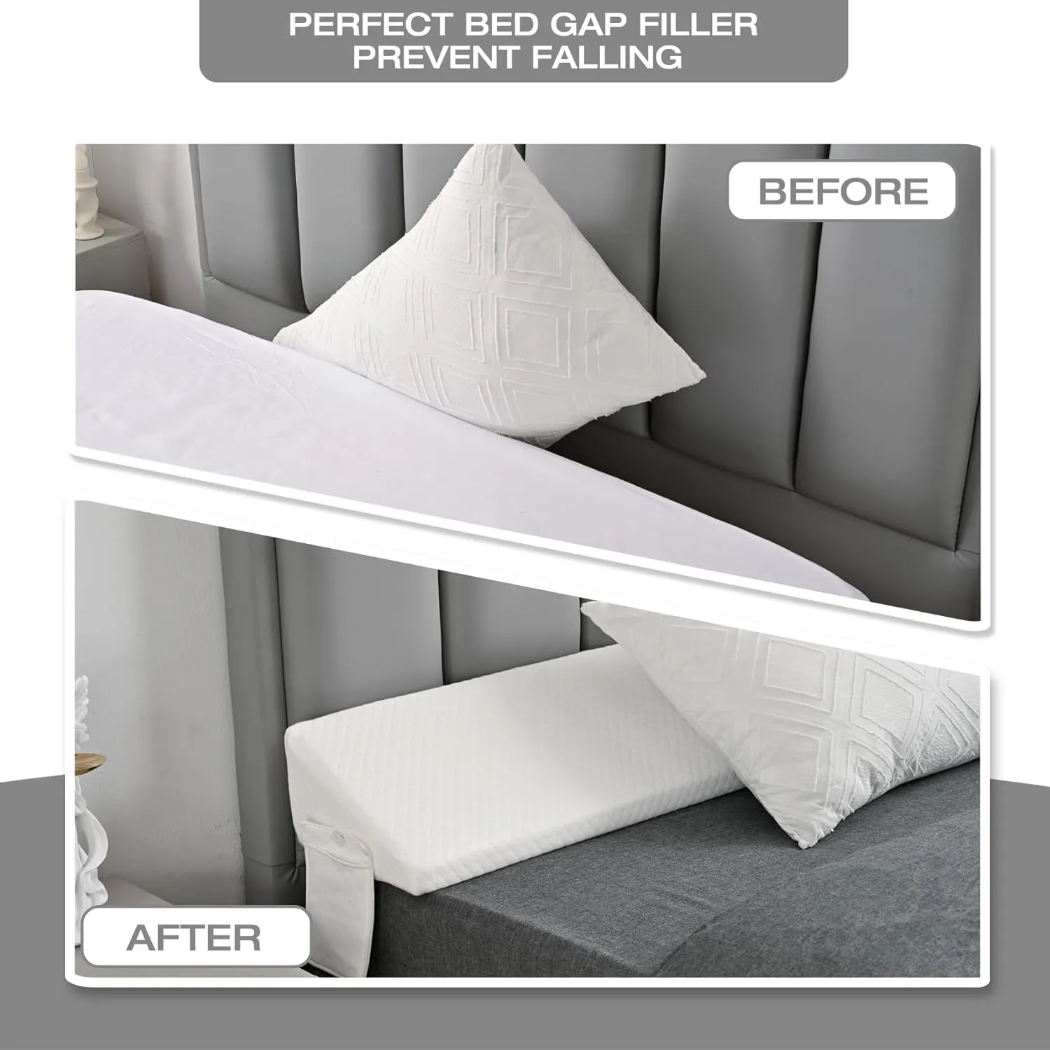 Twin Size Bed Wedge Pillow for Headboard Gap Filler (0"-8")Close Gaps Between Mattress and Wall,Frame/Loft Corner College Dorm Bed Essentials,Bedside Space Home Room Decor,Stop Pillow Falling Down