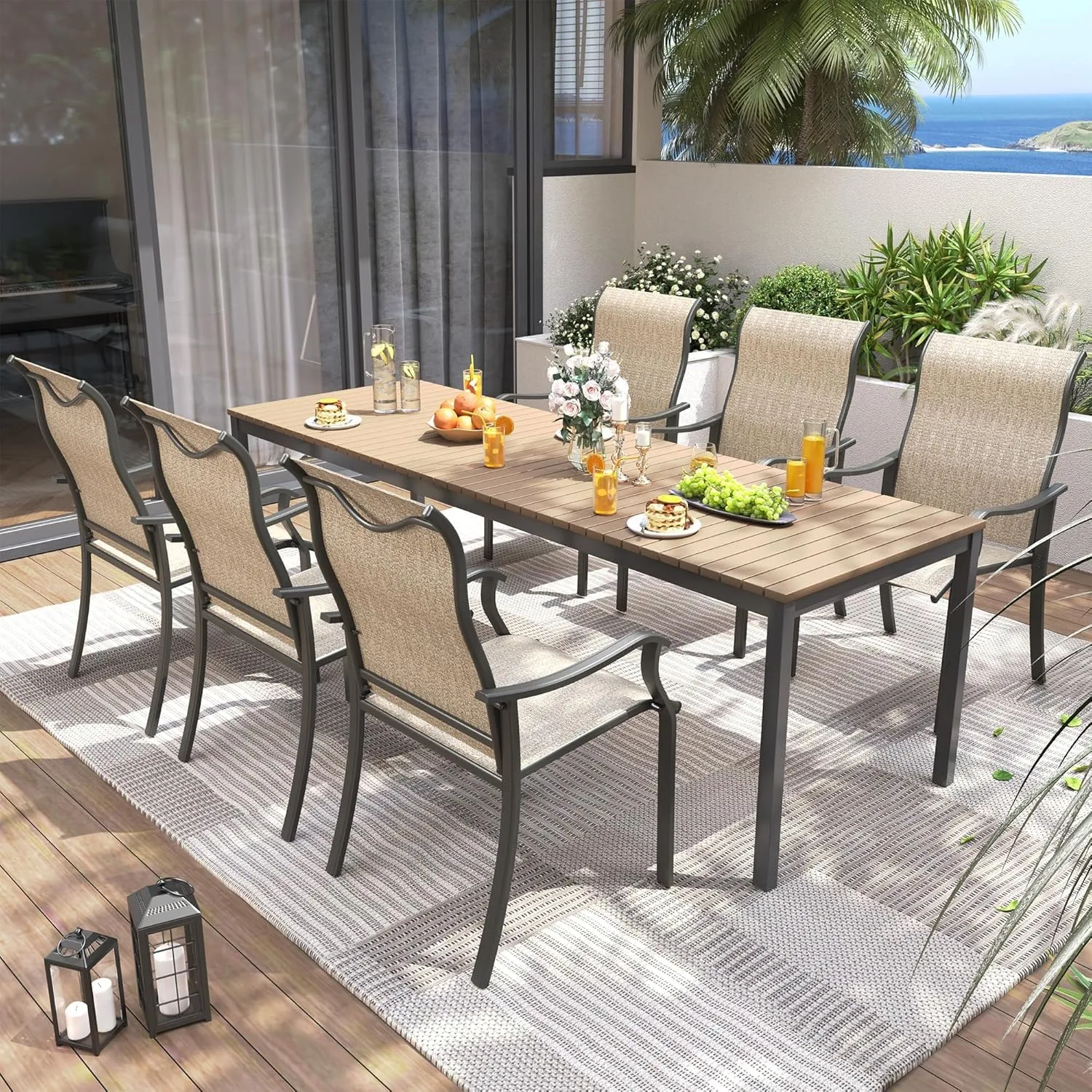 UDPATIO Patio Dining Chairs Set of 6, High Back Wide Seat Outdoor Furniture Chairs with All Weather Breathable Textilene, for Garden Lawn, Brown