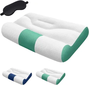 Ultra Fire Cervical Care Pillow, Cervical Support Goose Down Pillow, Ergonomic Sleep-Enhancing Neck Traction Comfortable Goose Down Bolster (Green, Big)