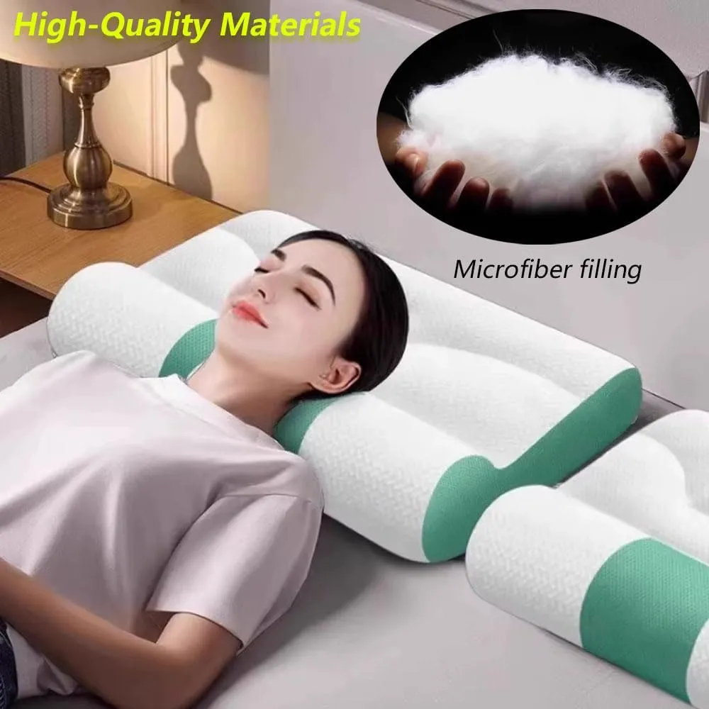 Ultra Fire Cervical Care Pillow, Cervical Support Goose Down Pillow, Ergonomic Sleep-Enhancing Neck Traction Comfortable Goose Down Bolster (Green, Big)