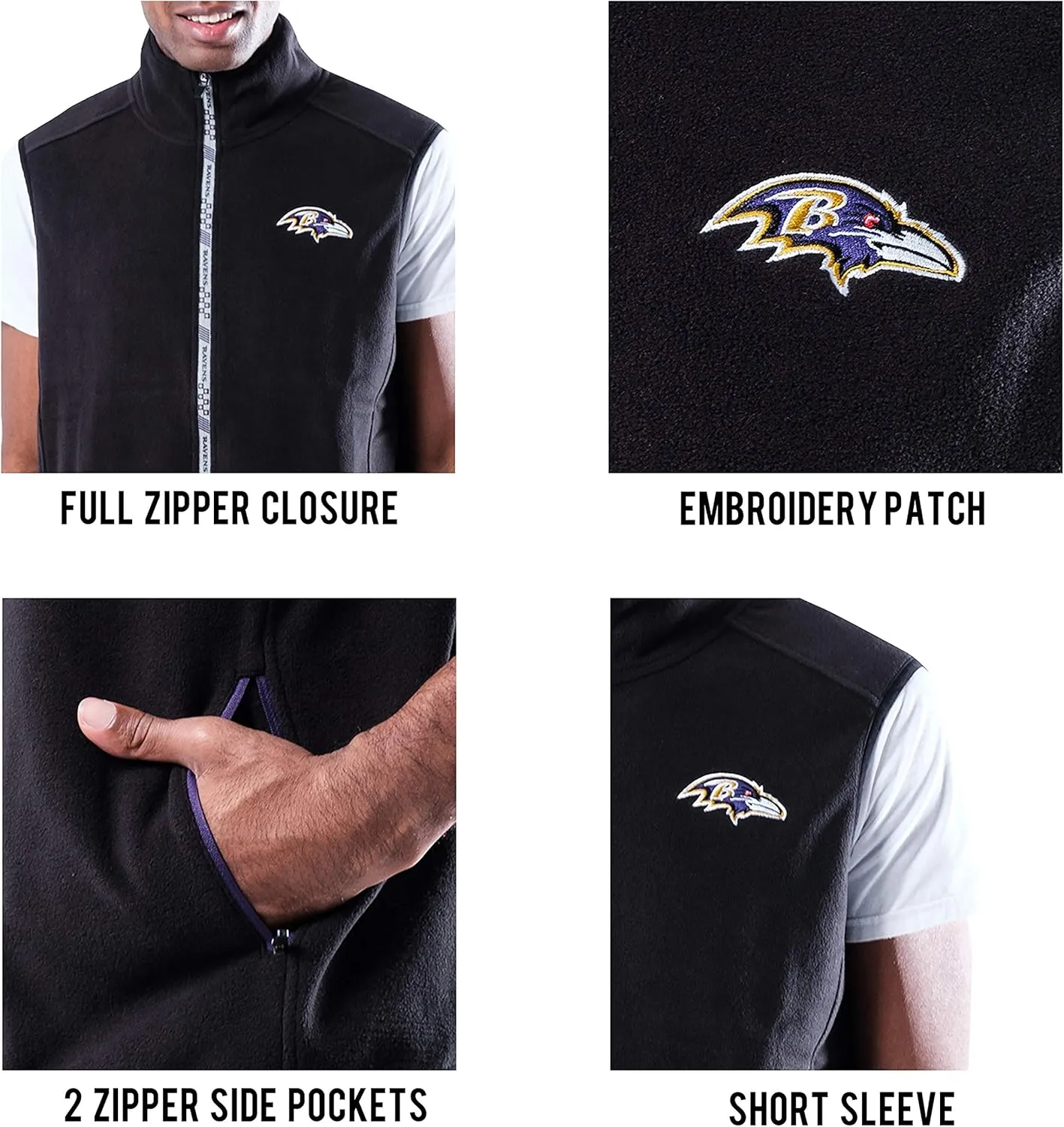Ultra Game Men's Polar Fleece Vest with Reflective Zipper Tape
