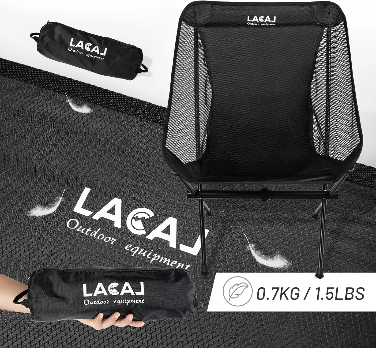 Ultra-Light Folding Camping Chair, All-Aluminum Frame, Surper Breathable Fabric, Easy to Carry, Compact Storage Size (1, Black)