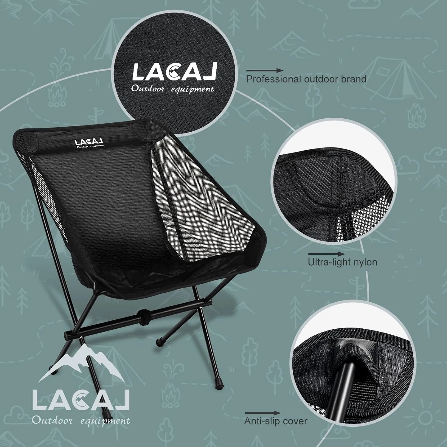 Ultra-Light Folding Camping Chair, All-Aluminum Frame, Surper Breathable Fabric, Easy to Carry, Compact Storage Size (1, Black)