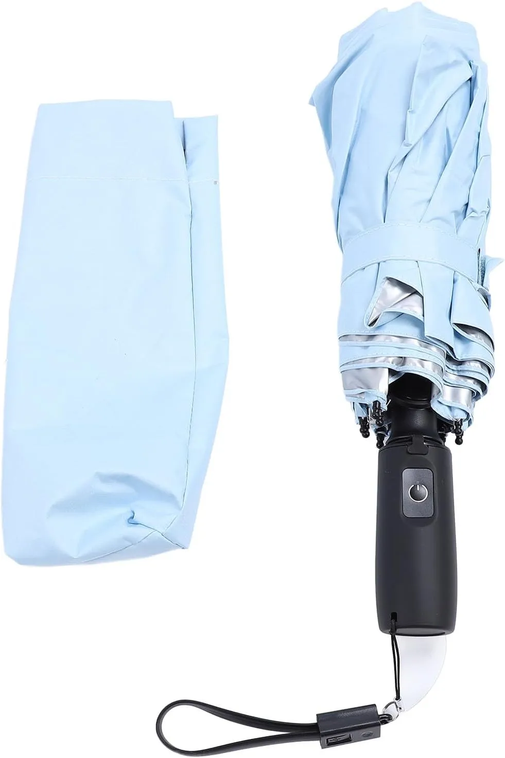 Umbrella with Fan, UPF 50 Rain Umbrella Small Personal Fan Sun Umbrella for Chair USB Rechargeable Sun Cooling Umbrella with Built in Fan Folding Compact Umbrella for Hot Day